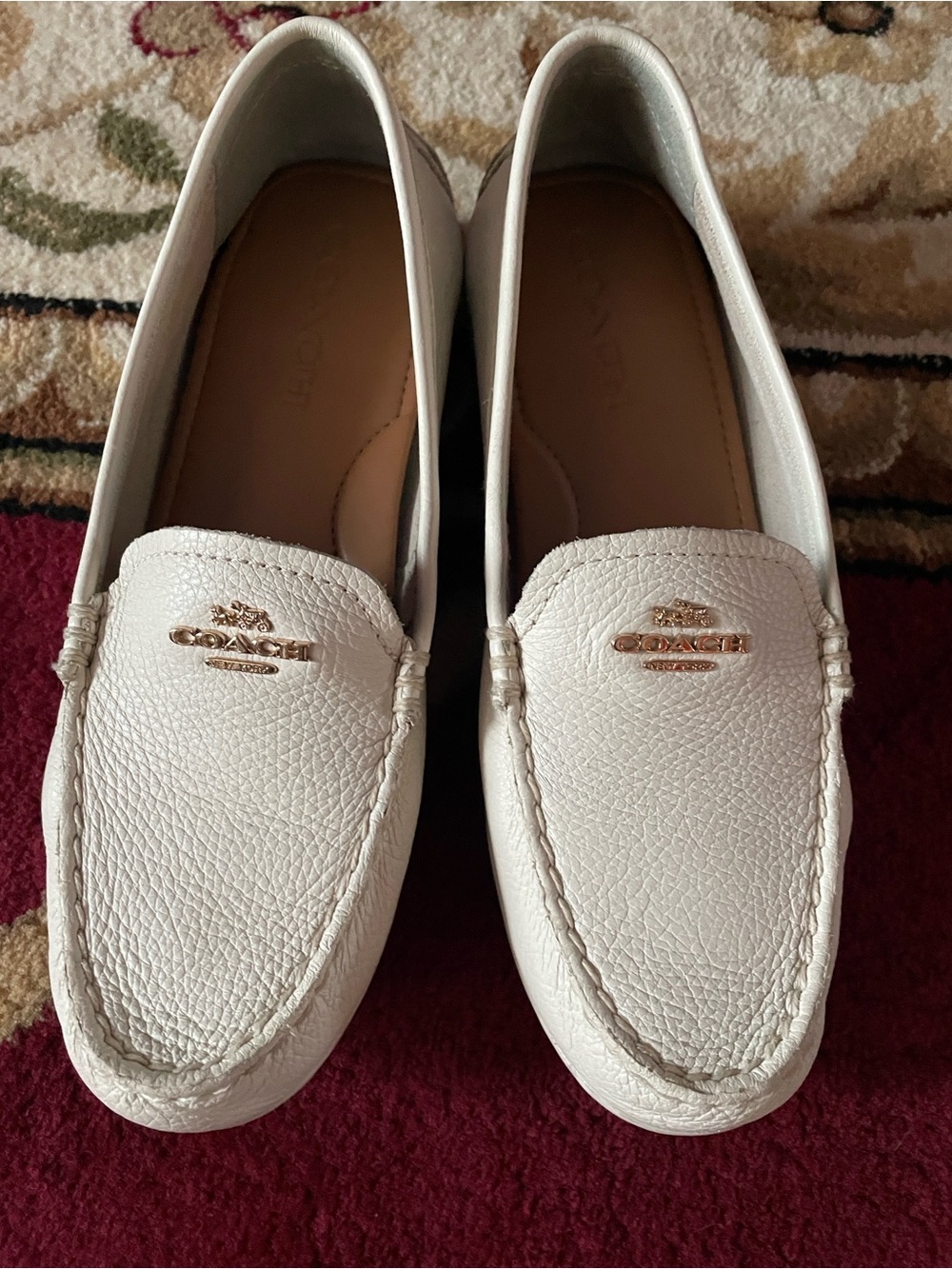 Coach Cream Pebbled Leather Penny Loafers with Gold Logo
